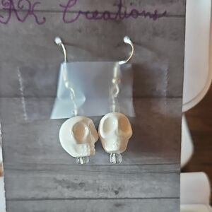 Handmade White Skull Earrings With Silver Wire